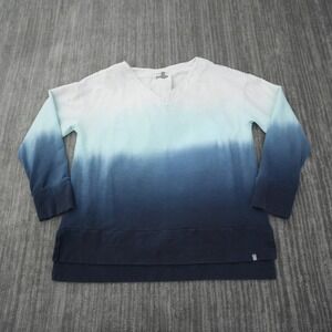 Talbots Sweater Women Ombre Dip Dye Knit Blue White Pullover V Neck Medium
